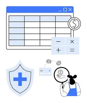 Financial planning, data protection, digital payments, business analytics, cy Stock Illustration