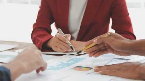 Financial planning with documents in a meeting for startup business Stock Footage 323263314