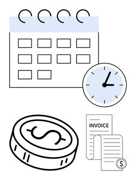 Financial Planning Elements Calendar, Clock, Coin, and Invoice for Efficien.. Stock Illustration