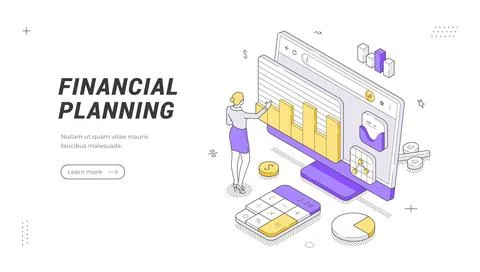 Financial Planning Isometric Vector Illustration Budget Banner Template Stock Illustration
