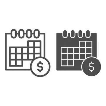 Financial planning line and solid icon. Budget plan, calendar and dollar coin Illustrazione stock