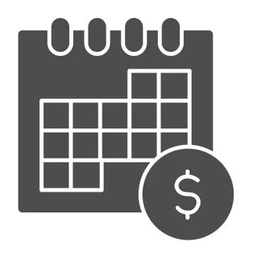 Financial planning solid icon. Budget plan, calendar and dollar coin symbol Illustrazione stock