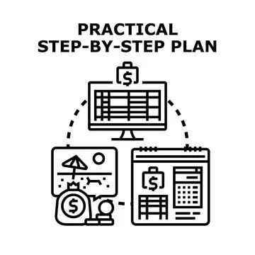 Financial planning step by step process for achieving goals Stock Illustration