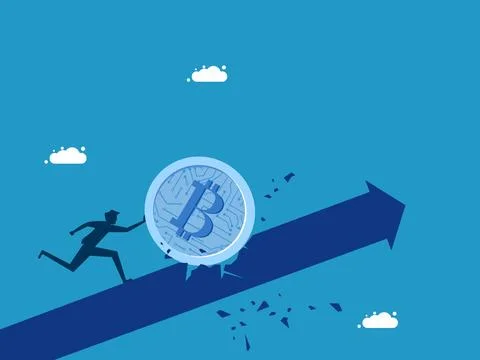 Financial problems are stuck. man drives digital coin Illustrazione stock