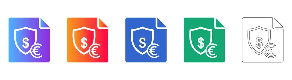 Financial Protection Document Icon Set Stock Illustration