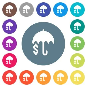 Financial protection solid flat white icons on round color backgrounds Stock Illustration
