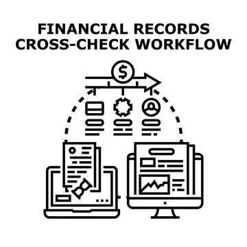 Financial records cross check workflow planning audit process イラスト素材