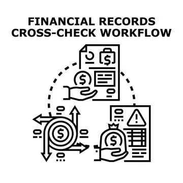 Financial records cross checking workflow auditing process Stock Illustration