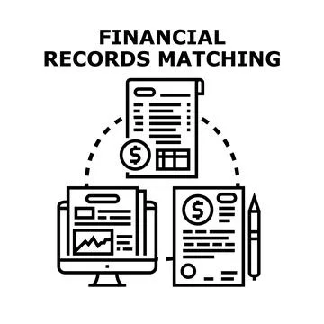 Financial records matching process reconciling payments and expenses 库存插图