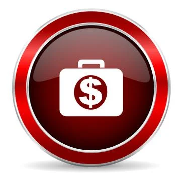 Financial red circle glossy web icon, round button with metallic border Stock Illustration
