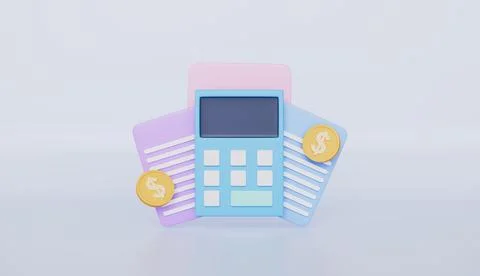 Financial report, accounting, document sheets with calculator and coins イラスト素材