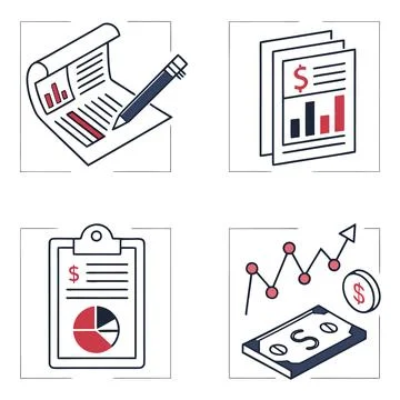 Financial Report and Data Analytics Icons Stock Illustration