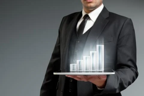 Financial report and statistics. future technology business. holographic b Illustrazione stock