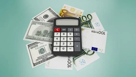 Financial report with a calculator, documents and blocks. 3D illustration Illustrazione stock