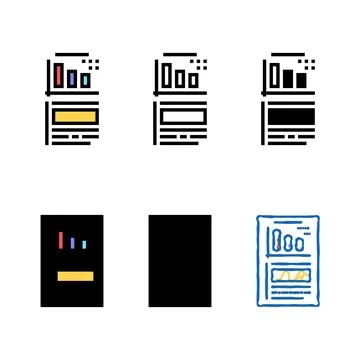 Financial report document with chart color icon multistyle vector 库存插图