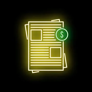 Financial report document with dollar sign neon glow Illustration