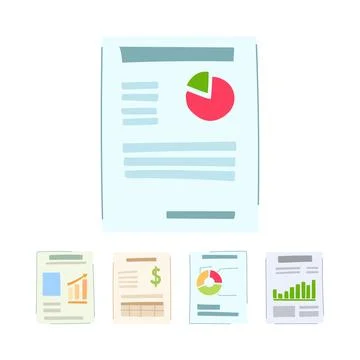 Financial report documents analyzing business data records Stock Illustration