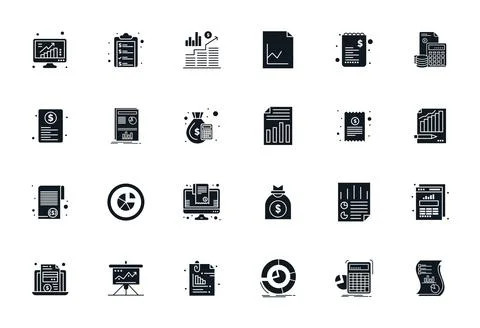 Financial Report Exclusive Vector Set featuring 24 Filled PIXEL Perfect 64x.. Stock Illustration
