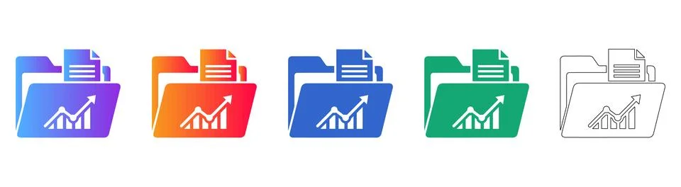 Financial Report Folder and Chart Icon Set Stock Illustration