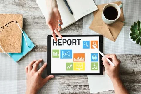 Financial report form on device screen. Business and finance concept. Фото