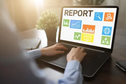 Financial report form on device screen. Business and finance concept Stockfoto's