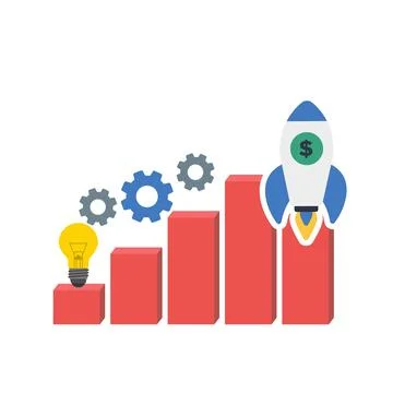 Financial report graph with exponential arrow from flying rocket Illustrazione stock