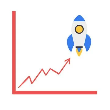 Financial report graph with exponential arrow from flying rocket Illustrazione stock