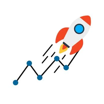 Financial report graph with exponential arrow from flying rocket Illustrazione stock