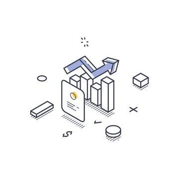 Financial report icon representing data analysis in isometric line art style Illustrazione stock