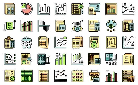 Financial report icons set vector flat Stock Illustration