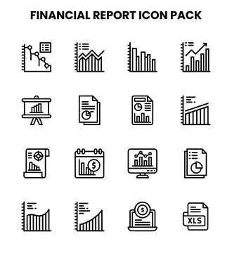 Financial Report Line Bundle Icons Pack 库存插图