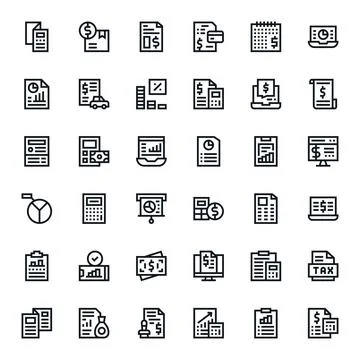 Financial Report Pixel Optimized Vector Set with 36 High Resolution Bold Li.. Stock Illustration