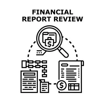 Financial report review process analyzing business data Stock Illustration