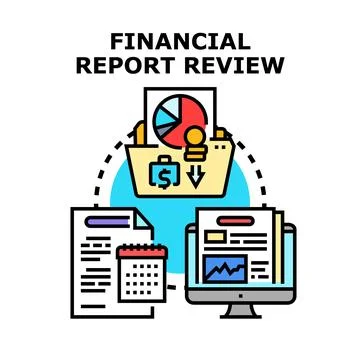 Financial report review process analyzing business finances Stock Illustration