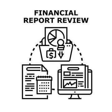 Financial report review process analyzing business finances Illustrazione stock