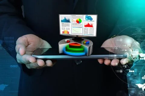 Financial report &amp; statistics on computer Stock Illustration