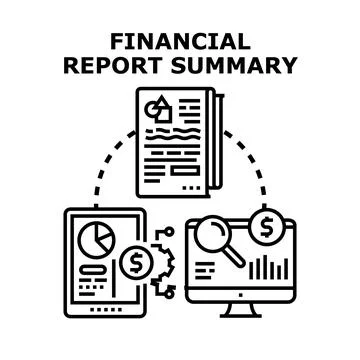Financial report summary analysis and data visualization Illustrazione stock