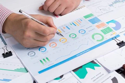 A financial report on the table Stock Photos