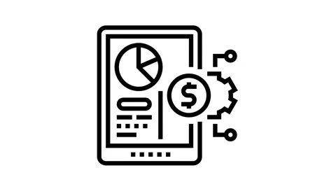 Financial report on tablet screen line icon animation Video stock 224379782