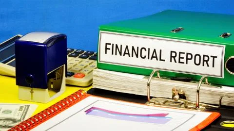 Financial report - the text label for the folder office of the Registrar. Stock Photos