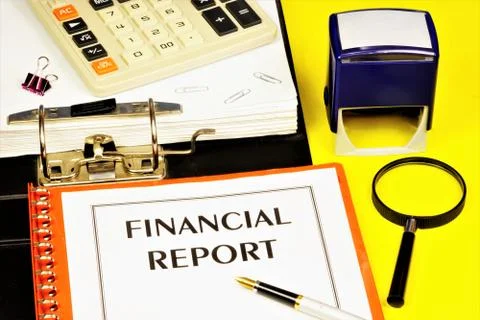 Financial report - the text label for the folder office of the Registrar. Stock Photos