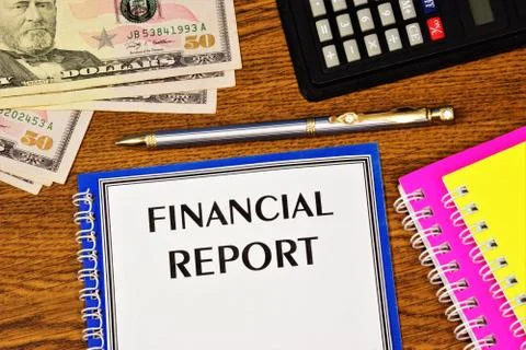 Financial report. Text label on the folder. Stock Photos