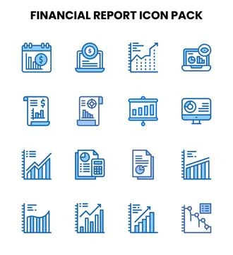 Financial Report Two Colour Design Icons Pack 库存插图