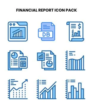 Financial Report Two Colour Set Icons Pack 库存插图