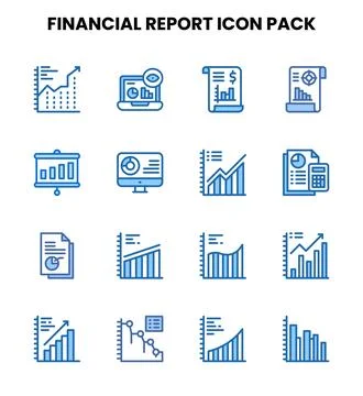Financial Report Two Colour SVG Icons Pack Stock Illustration