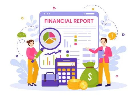 Financial Report Vector Illustration with Data Charts, Graphs and Diagrams .. イラスト素材