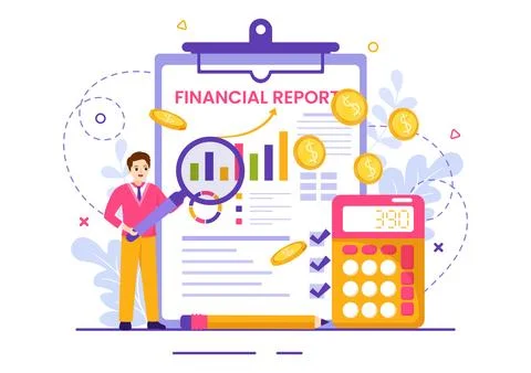 Financial Report Vector Illustration with Data Charts, Graphs and Diagrams .. イラスト素材