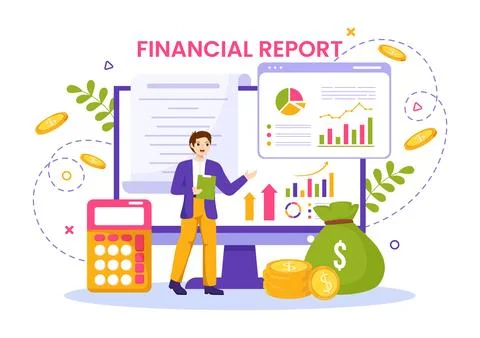 Financial Report Vector Illustration with Data Charts, Graphs and Diagrams .. 스톡 일러스트