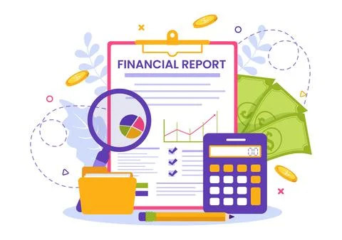 Financial Report Vector Illustration with Data Charts, Graphs and Diagrams .. Stock Illustration
