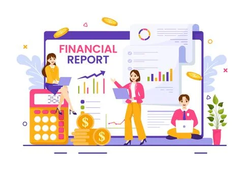 Financial Report Vector Illustration with Data Charts, Graphs and Diagrams .. イラスト素材